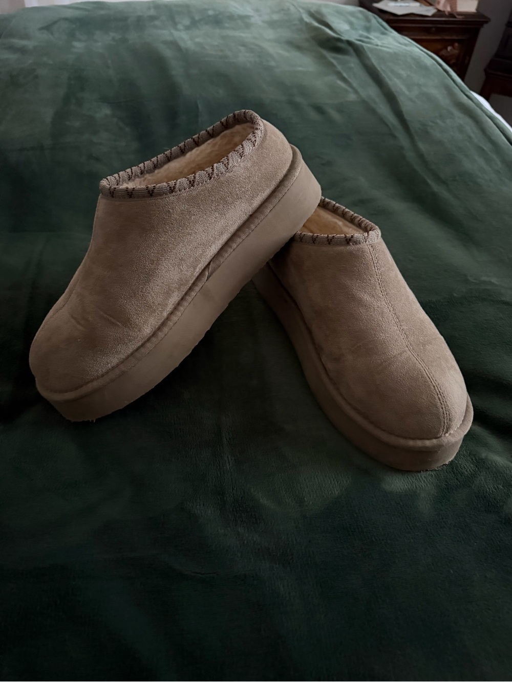 PAWZ Women's Slip-On Faux Suede Mules in Taupe